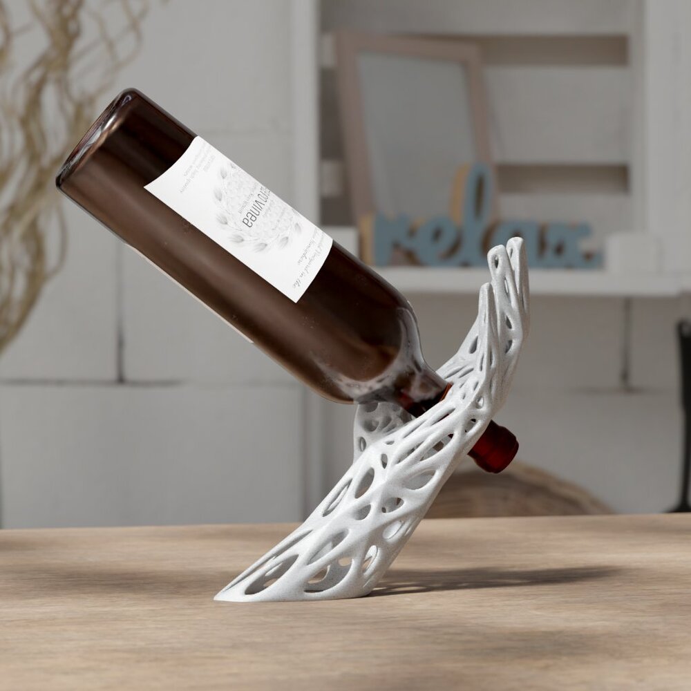 Geometric Hand Floating Wine Bottle Holder | Abstract Modern Wine Stand Decor